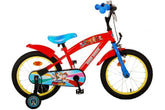 Paw Patrol 16 inch kinderfiets in rood/blauw met hand- en terugtraprem, zijwieltjes, verstelbaar zadel, gesloten kettingkast, reflectoren, officieel gelicenseerd product - ideaal cadeau voor jonge avonturiers bij Fitmarkt
